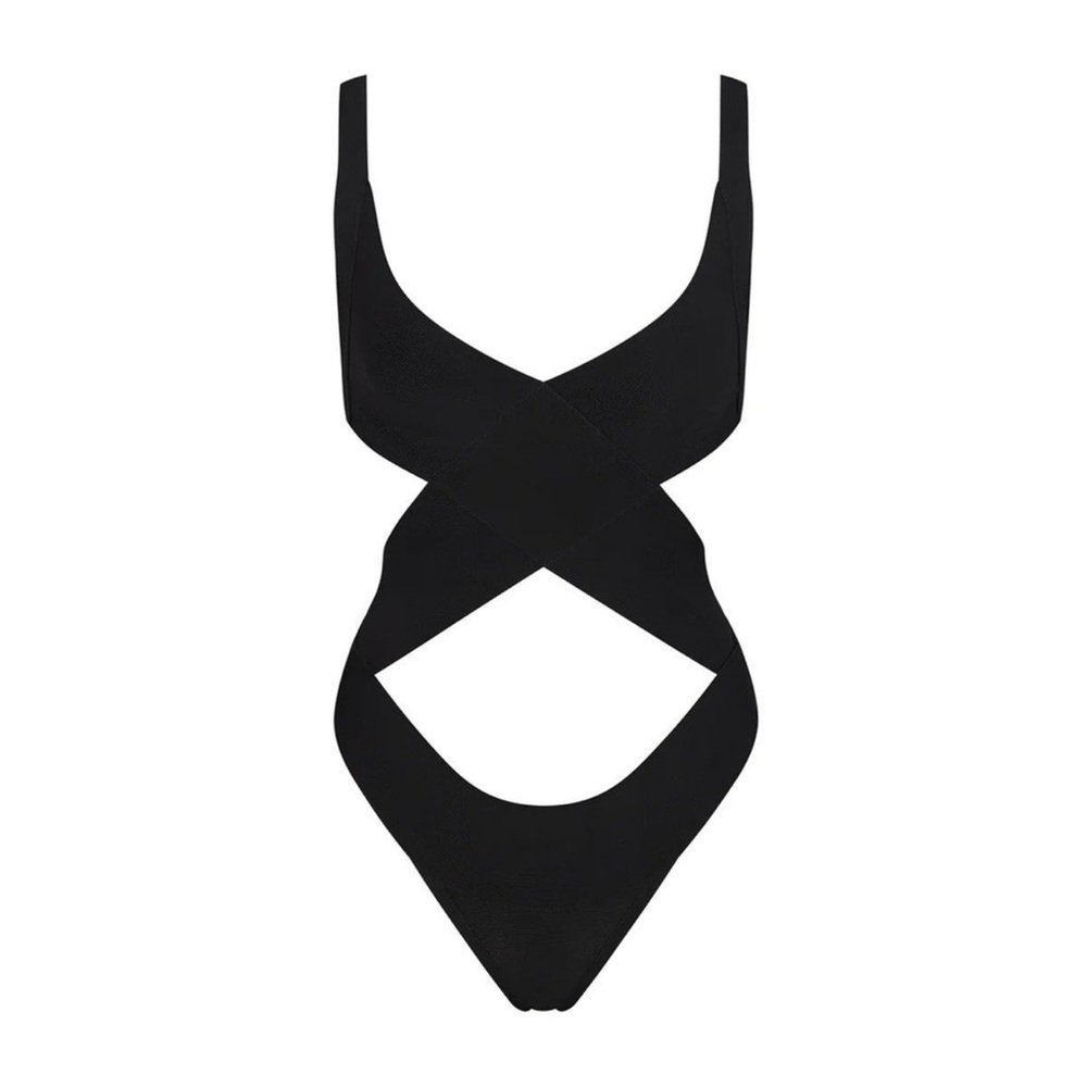 SKIMS Monokini Knit Beachwear Bandage Monokini Sz M Onyx Black $108